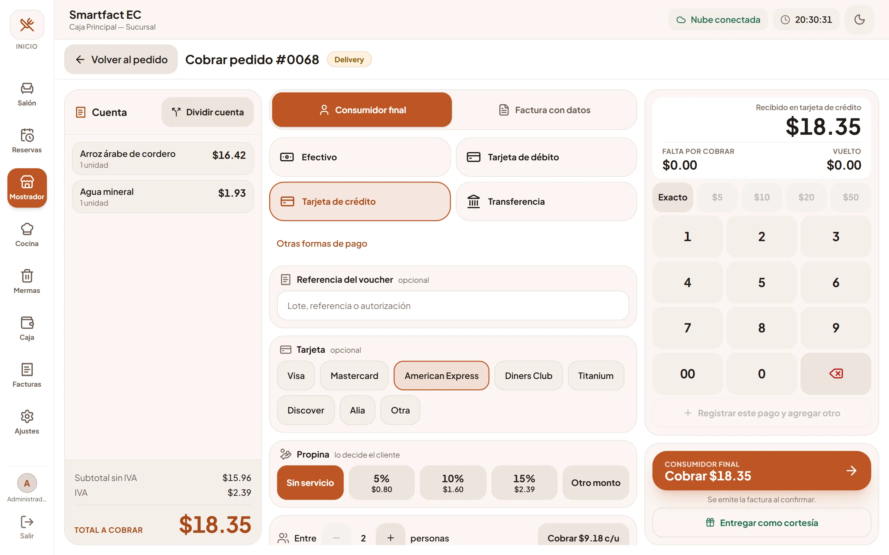 Cobro y factura electrónica: Cobro de SmartFact Food